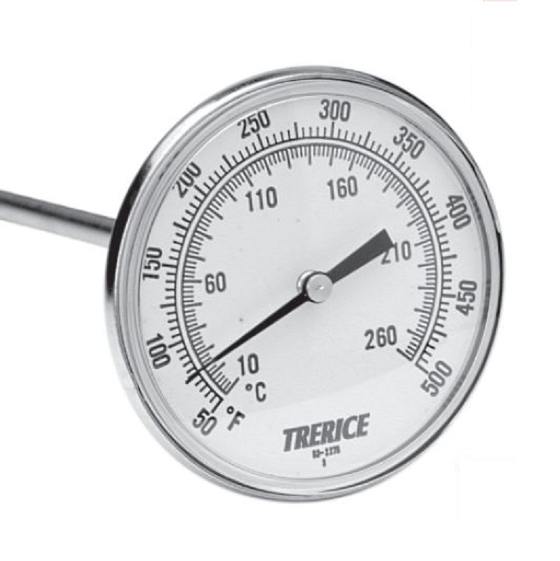 Thermometer 0° to 200°F Back Connection 3" Dial 4" Stem 
